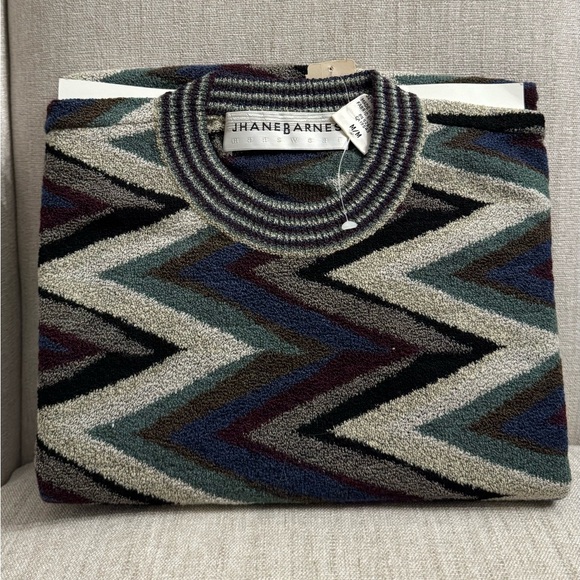 Jhane Barnes Chevron Crewneck Sweater in Teal Navy & Charcoal